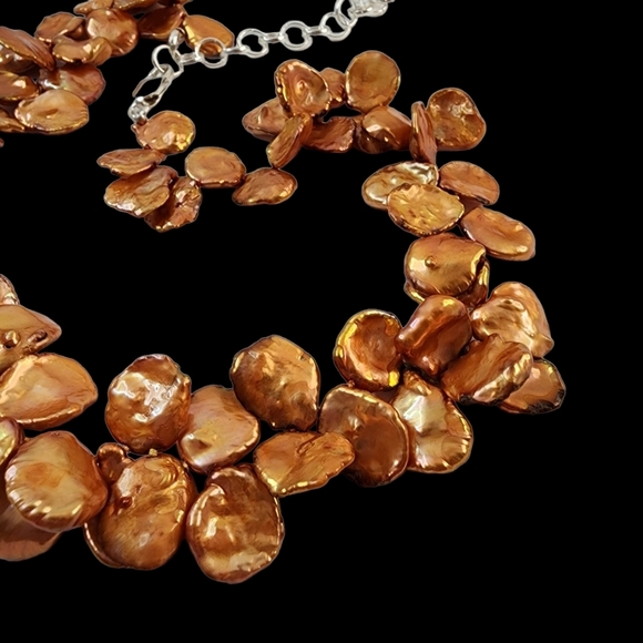 Keishi pearl necklace orange petal pearls hand knotted sterling silver clasp - Picture 10 of 14